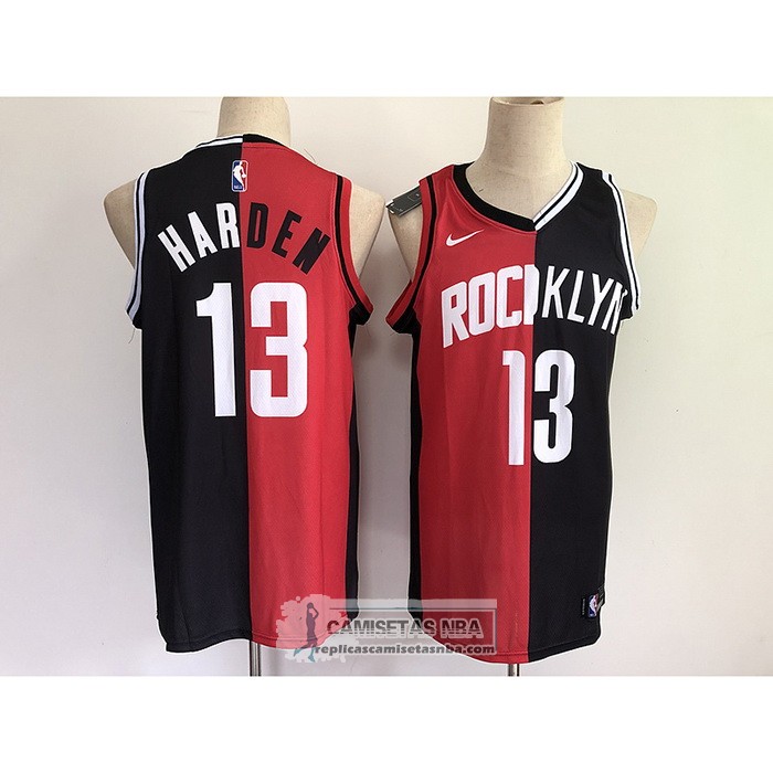 Camiseta Brooklyn Nets Houston Rockets James Harden NO 13 Split Negro Rojo